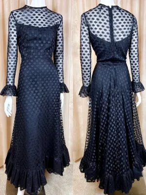 1970's Mesh Polka Dot Maxi Dress