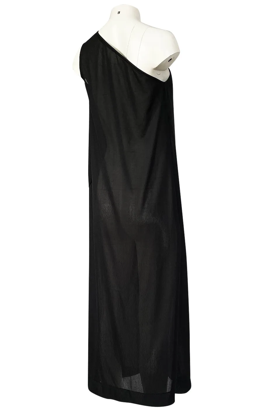 1970s Unlabeled One Shoulder Black Lightweight Jersey Nylon Dress