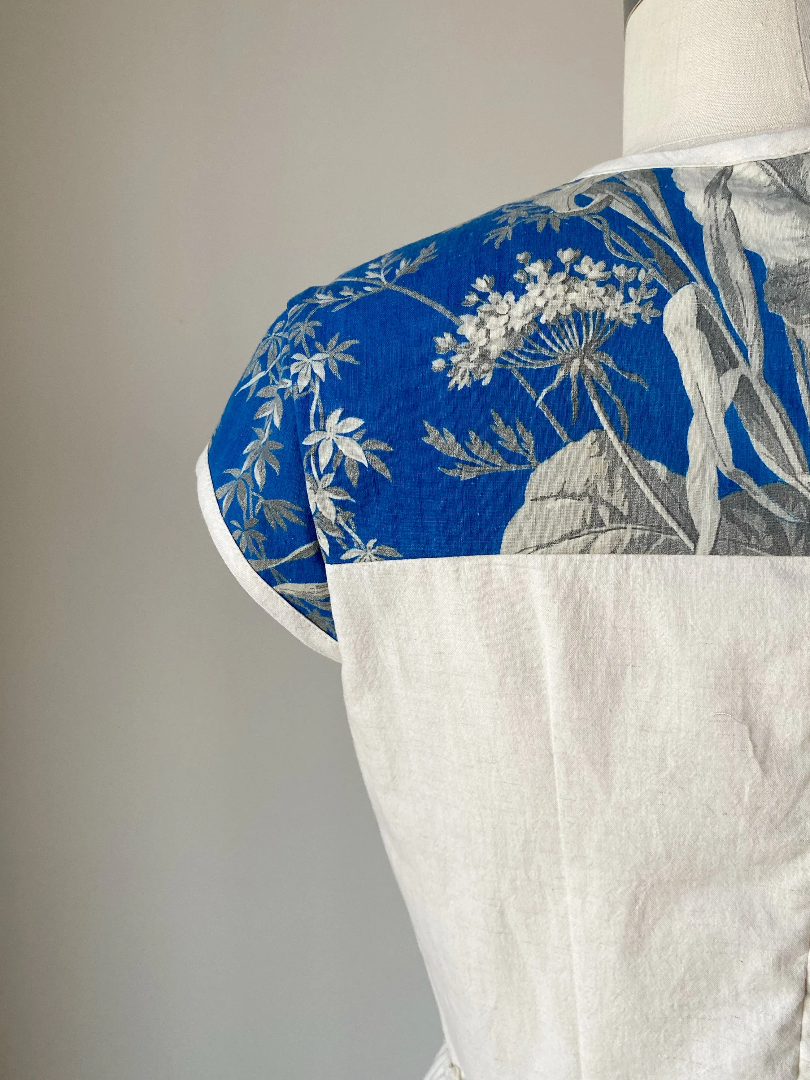 19th century blue toile patched lillian dress