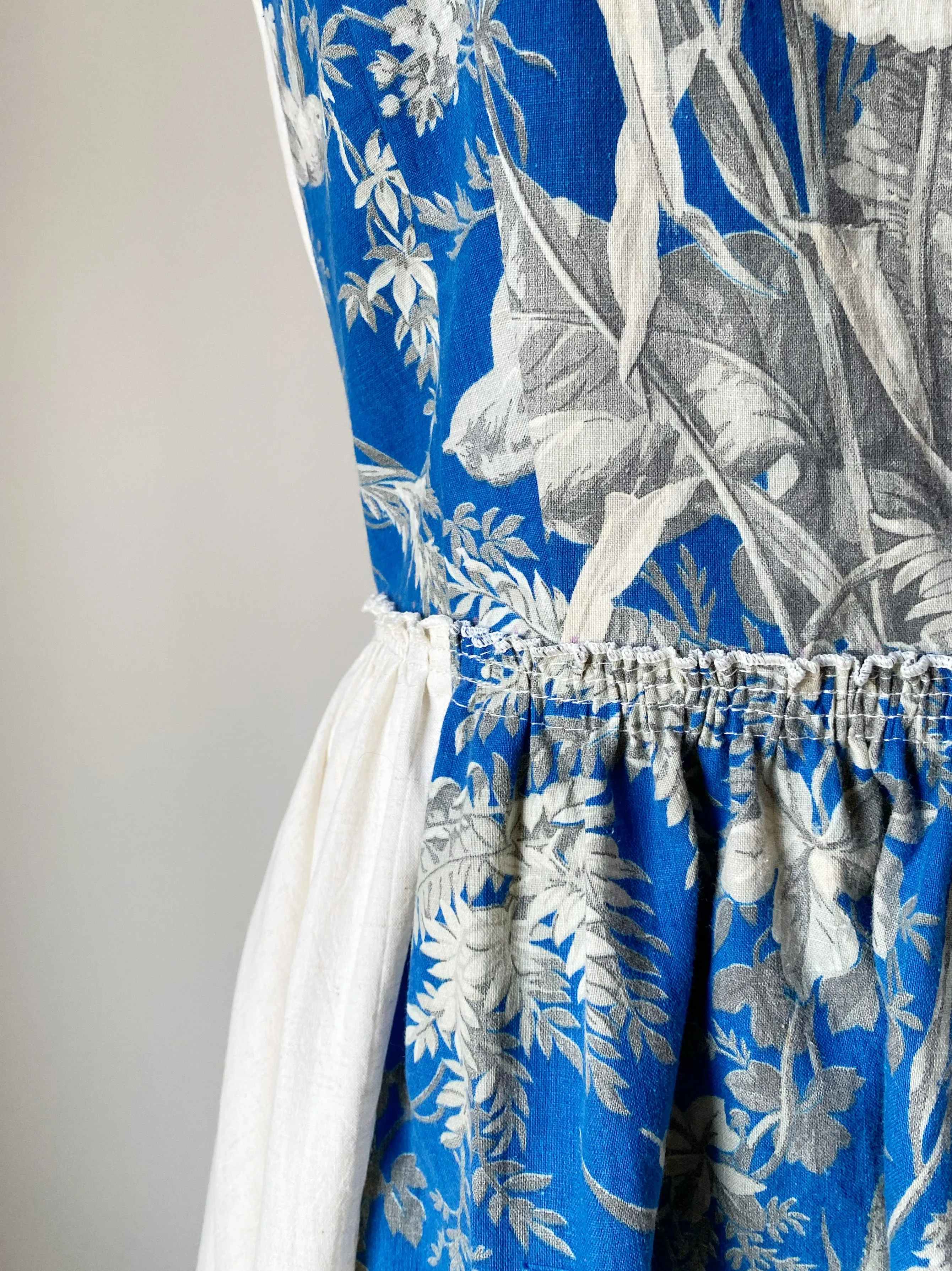 19th century blue toile patched lillian dress