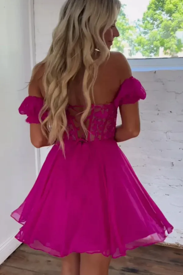 A Line Off the shoulder Lace Appliques Homecoming Dress APH0237