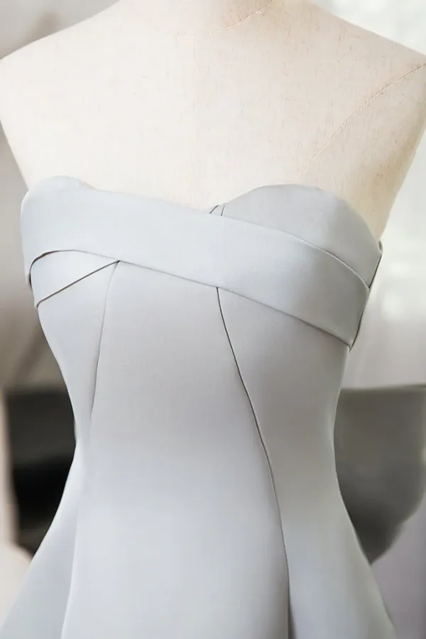 A Line Sweetheart Neck Satin Gray Short Prom Dress, Gray Homecoming Dress APH0306