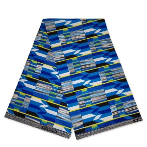 African Blue / White Kente Print Fabric Kente Ghana Wax Cloth AF-4037 - 100% Cotton -- African Fabs