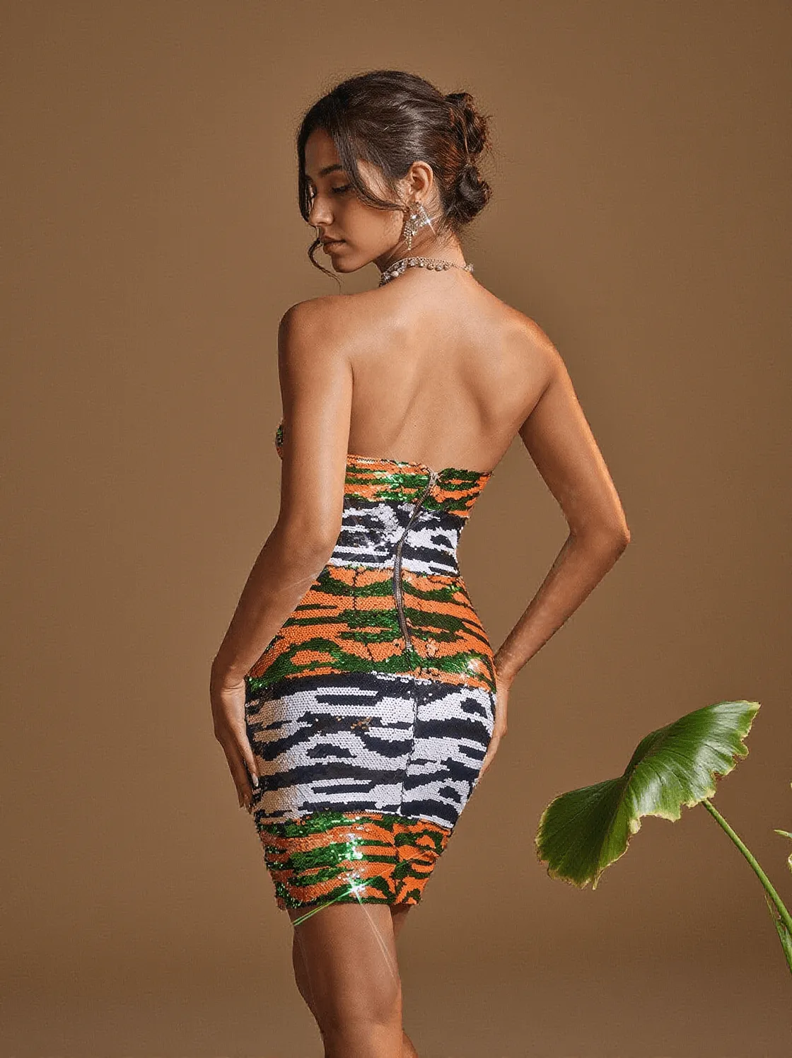 Alora Strapless Print Sequin Mini Dress