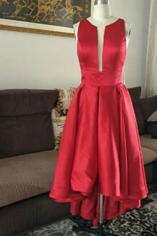 Anneprom A-line Asymmetrical Prom Drsess Red Homecoming Dresses APH0079
