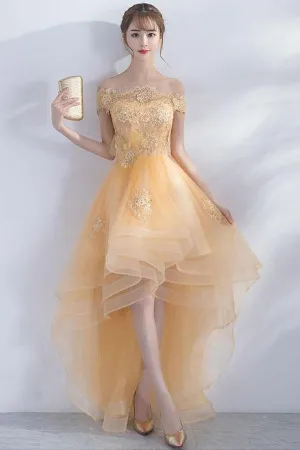 Anneprom A-Line Off The Shoulder High Low Tulle Homecoming Dresses APH0026