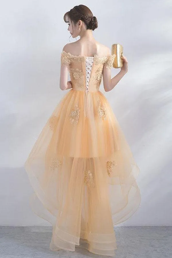 Anneprom A-Line Off The Shoulder High Low Tulle Homecoming Dresses APH0026