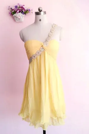 Anneprom A-line One-shoulder Short Bridesmaid Dresses Prom Gowns Dress APH0044