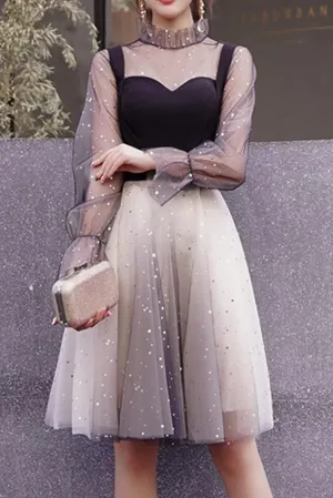 Anneprom A-line Short Prom Dress Black Starry Gradient Dress Homecoming Dress APH0086