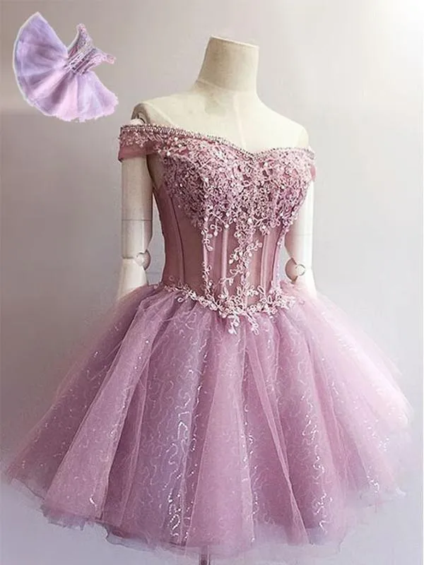 Anneprom A-line Short Prom Dress Off-the-shoulder Juniors Homecoming Dress APH0092