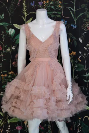 Anneprom A-Line V neck Dusty Pink Juniors Homecoming Dress Short/Mini Prom Dresses APH0039