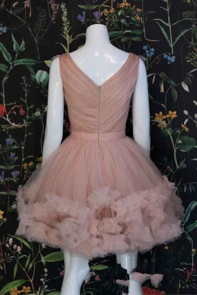 Anneprom A-Line V neck Dusty Pink Juniors Homecoming Dress Short/Mini Prom Dresses APH0039