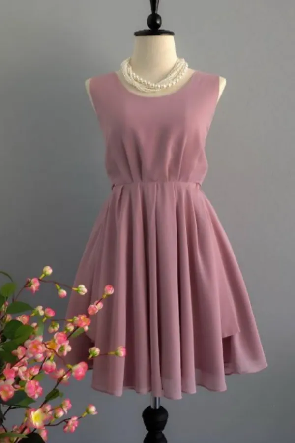 Anneprom Backless Dusty Rose Homecoming Dresses Chiffon Short Bridesmaid Dress APH0206