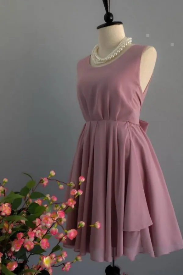 Anneprom Backless Dusty Rose Homecoming Dresses Chiffon Short Bridesmaid Dress APH0206