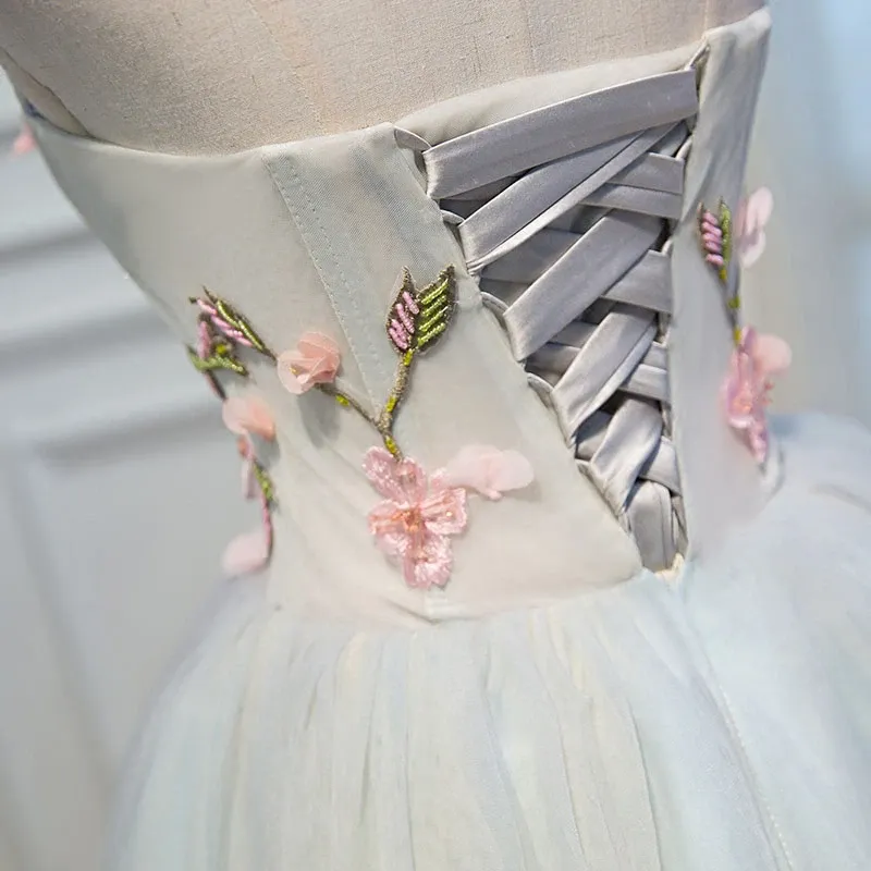 Anneprom Cute Blue Strapless Tulle Homecoming Dresses with 3D Flowers Lace up Dance Dresses APH0137