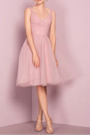 Anneprom Cute V Neck Knee Length Pink Homecoming Dress Short Prom Dresses APP0141