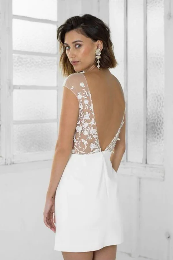 Anneprom Perfect White Short Bridal Party Dress Lace Homecoming Dress APH0176