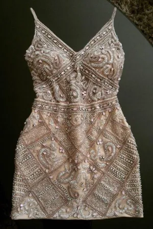 Anneprom Sheath Spaghetti Straps Beading Homecoming Dresses,Short Cocktail Dress APH0056