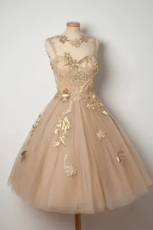 Anneprom Sheer Lace Up Appliques Beading Short Homecoming Dresses APH0201
