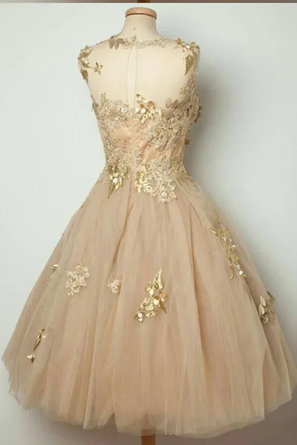 Anneprom Sheer Lace Up Appliques Beading Short Homecoming Dresses APH0201