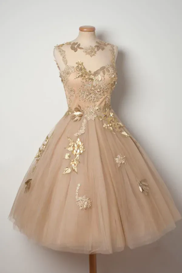 Anneprom Sheer Lace Up Appliques Beading Short Homecoming Dresses APH0201
