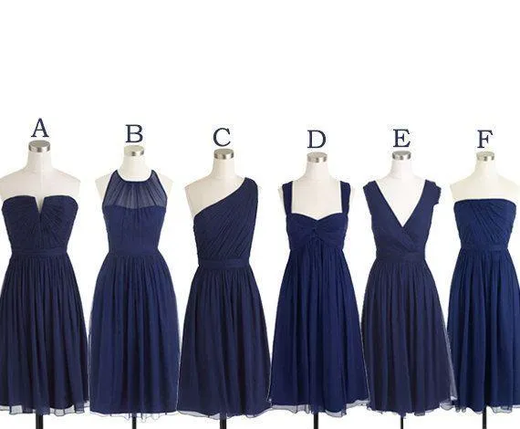 Anneprom Simple Cheap Short Navy Blue Chiffon Sleeveless Bridesmaid Dress APH0061