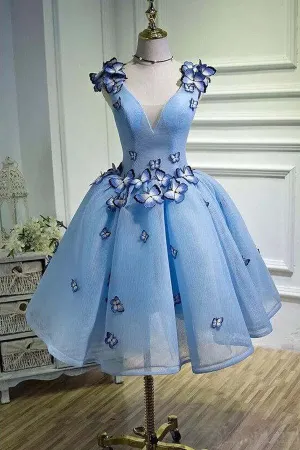 Anneprom Sky Blue Homecoming Dresses Butterfly Applique Short Prom Dress APH0031
