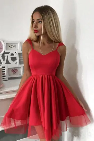 Anneprom Spaghetti Strap Red Short Prom Dress Mini Homecoming Dress APH0030