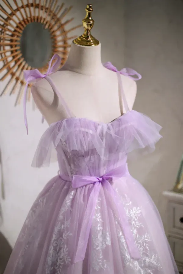 Anneprom Sweet Purple A line Short Prom Dress Homecoming Dress with Ribbon APH0181