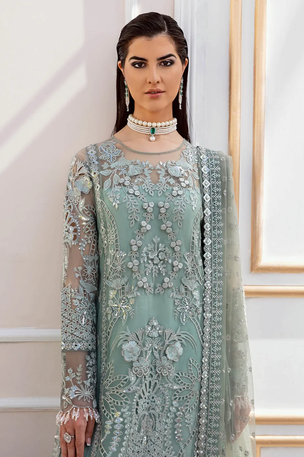 Aqua Blue Heavily Embellished Pakistani Wedding Dress Kameez Sharara