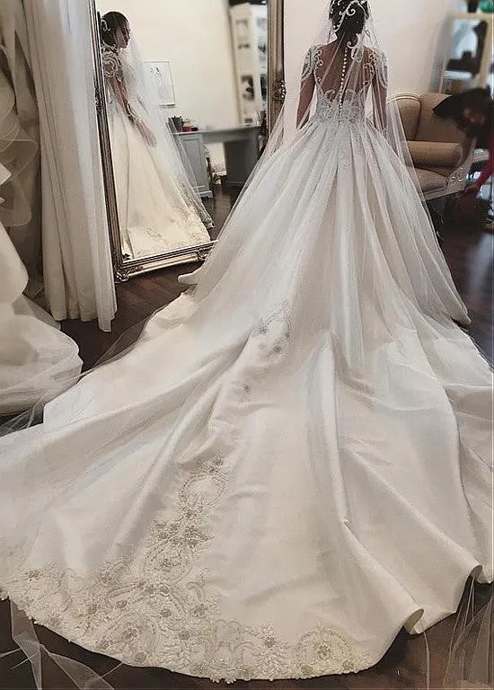 Attractive Tulle & Satin Sheer Wedding Dresses