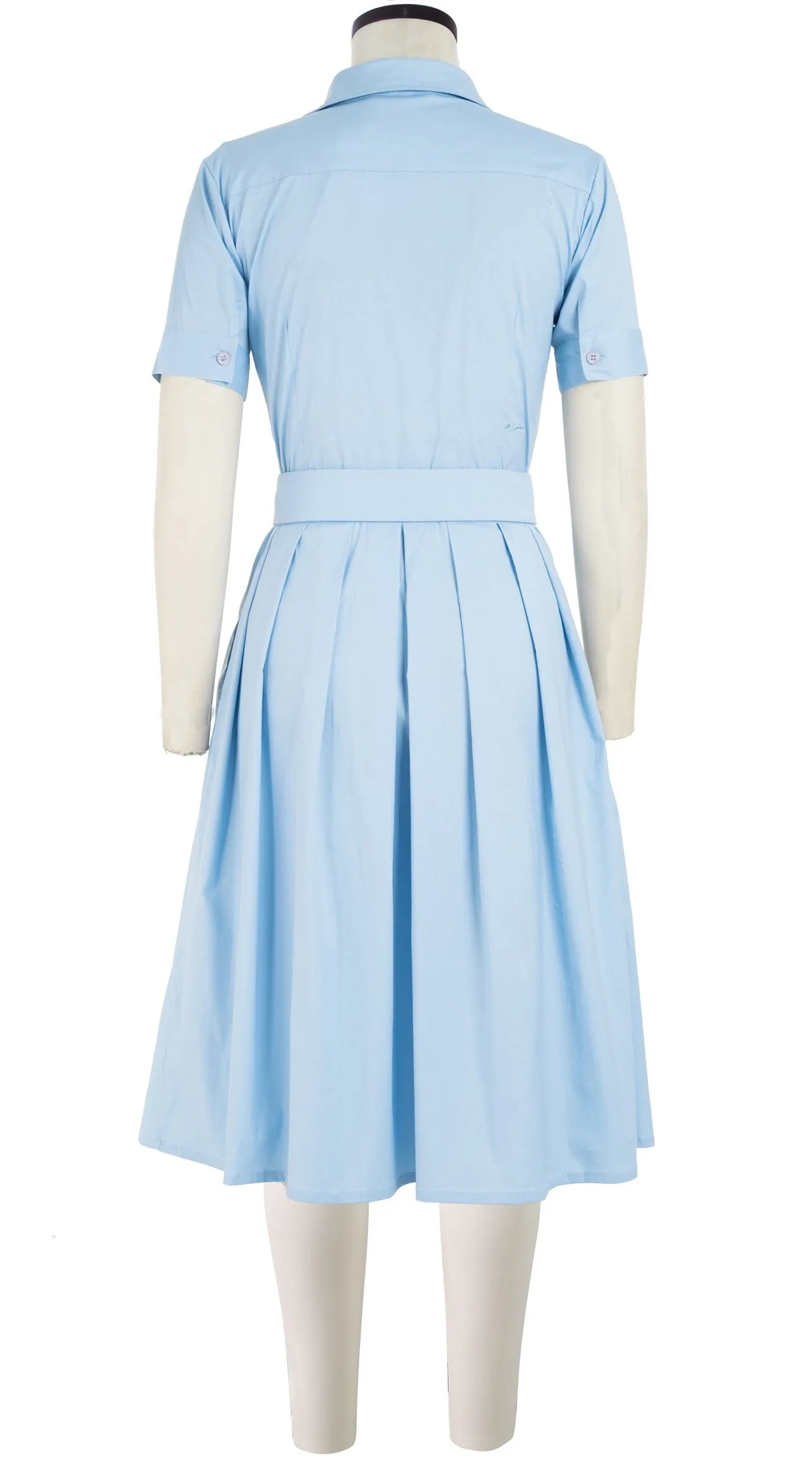 Audrey Dress #1 Shirt Collar Short Sleeve Cotton Stretch_Solid_Shirting Blue