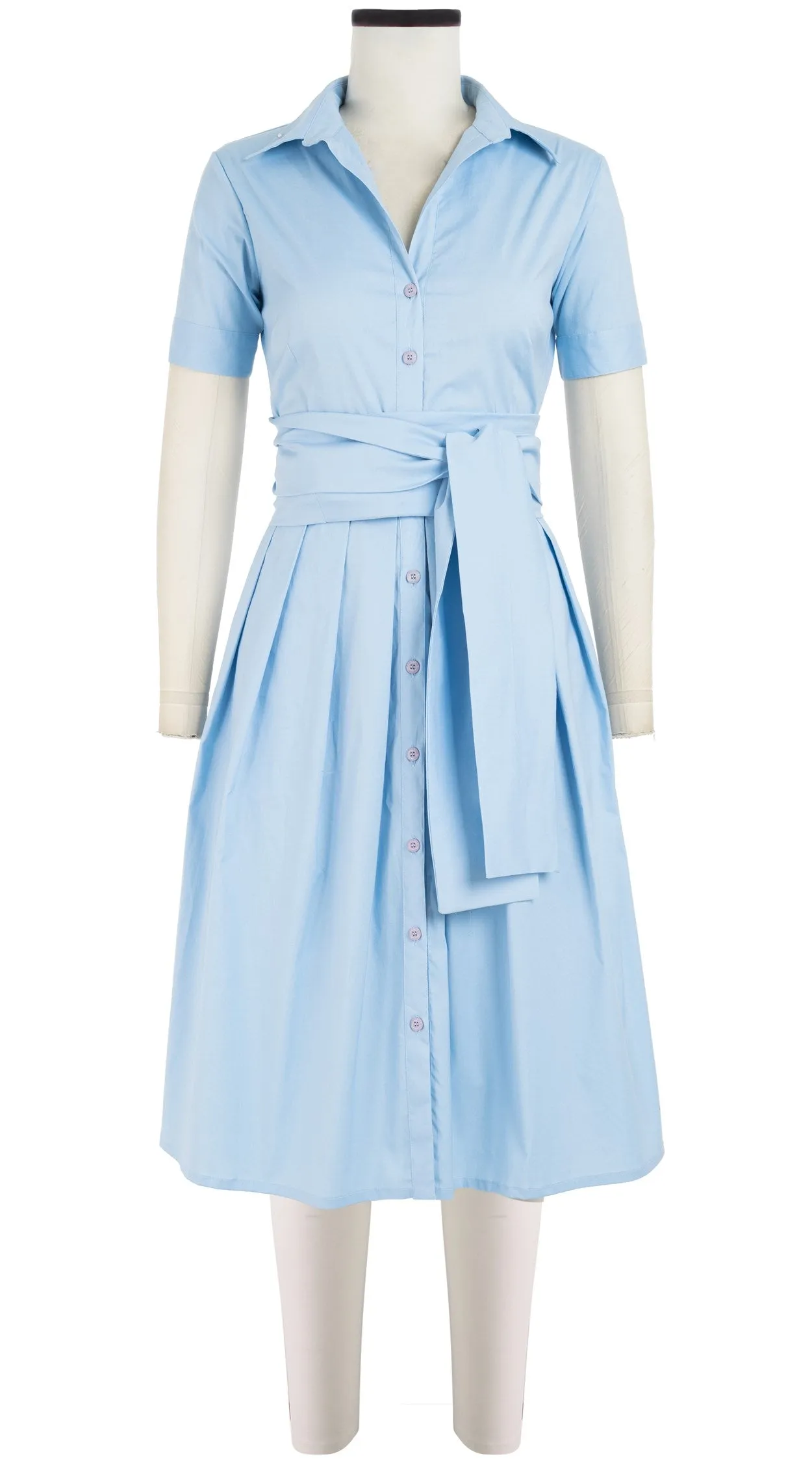 Audrey Dress #1 Shirt Collar Short Sleeve Cotton Stretch_Solid_Shirting Blue