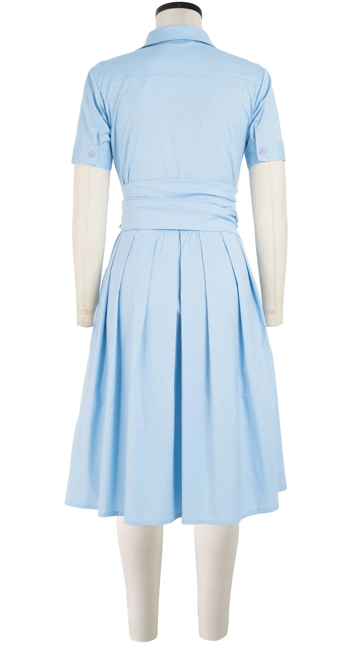 Audrey Dress #1 Shirt Collar Short Sleeve Cotton Stretch_Solid_Shirting Blue