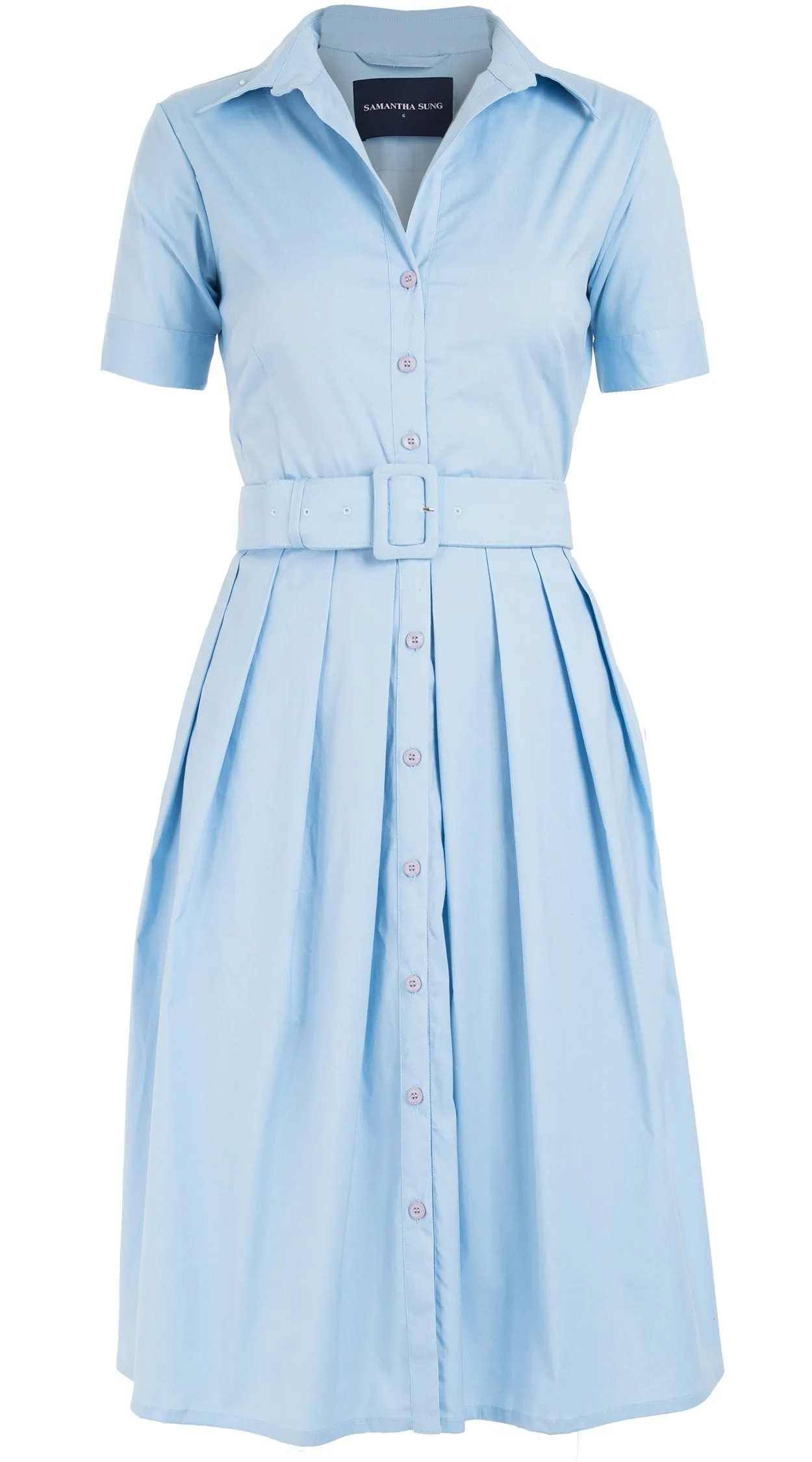 Audrey Dress #1 Shirt Collar Short Sleeve Cotton Stretch_Solid_Shirting Blue