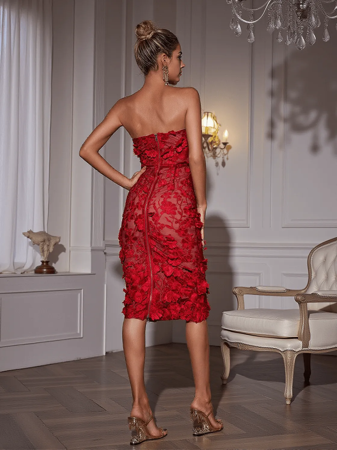 Avital Strapless Flower Midi Dress
