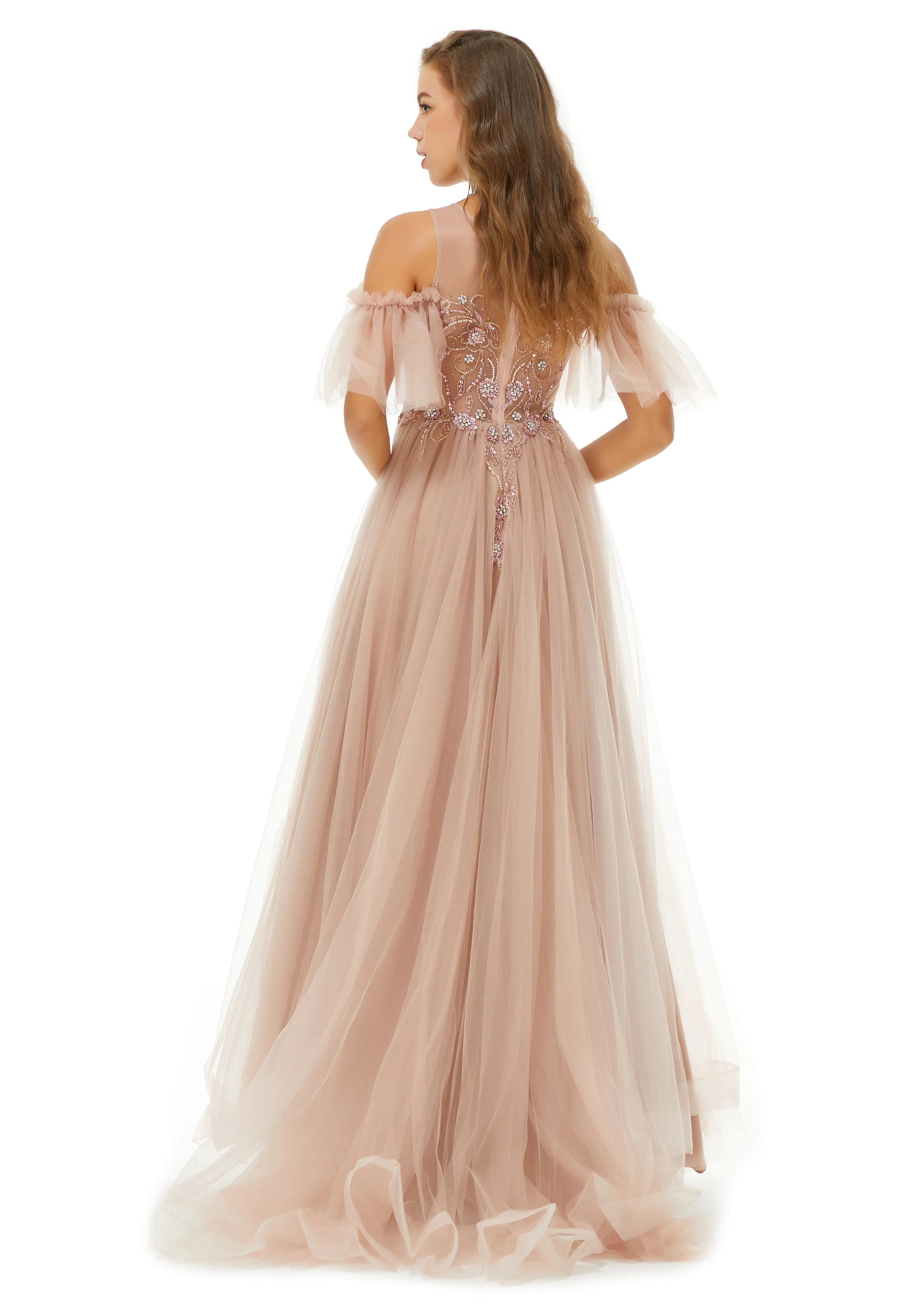 Ballbella Design | Sparkle Beaded Cool shoulder A-line Beaded Prom Dresses
