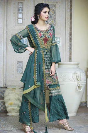 Beautiful crinkle chiffon outfit in green-blossom color # P2296