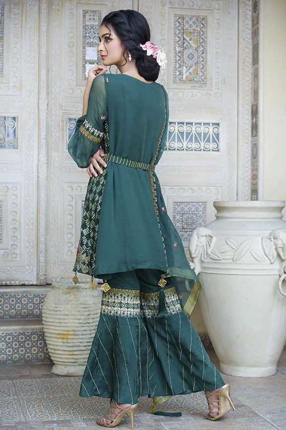 Beautiful crinkle chiffon outfit in green-blossom color # P2296