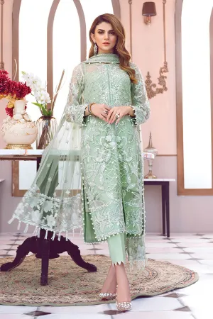 Beautiful designer Asian net embroidered outfit in green color # P2333