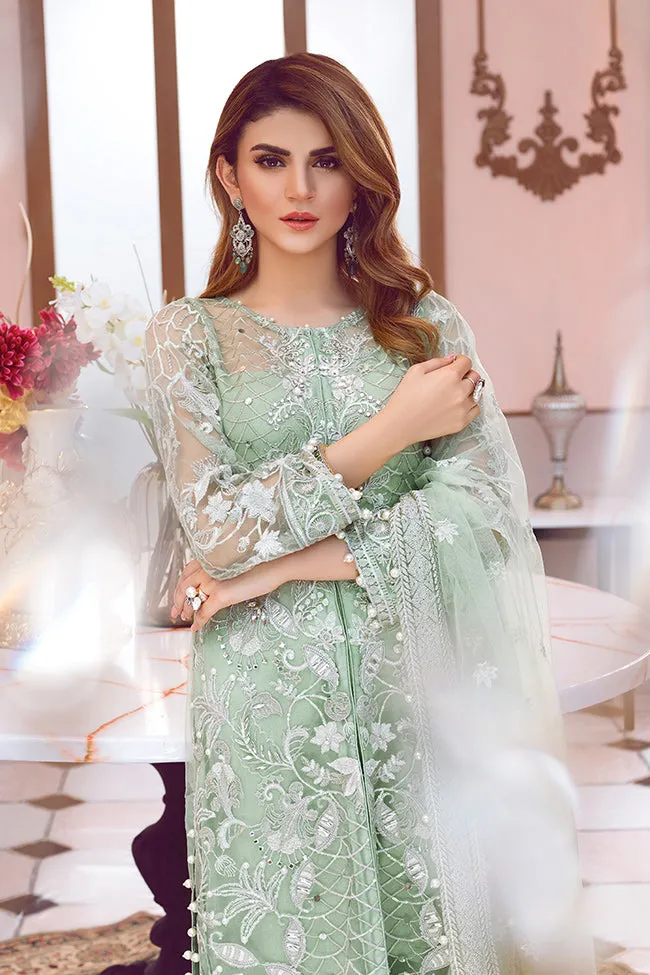 Beautiful designer Asian net embroidered outfit in green color # P2333