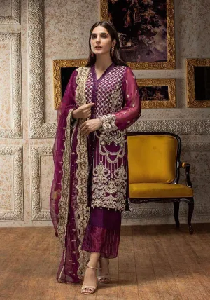 Beautiful Pakistani chiffon dress for party in purple color # P2235