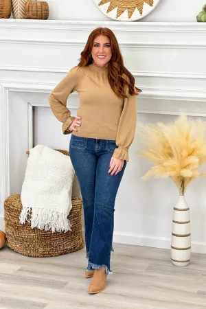 Beige Taupe Ruffle Neck Long Sleeve Sweater *Final Sale*