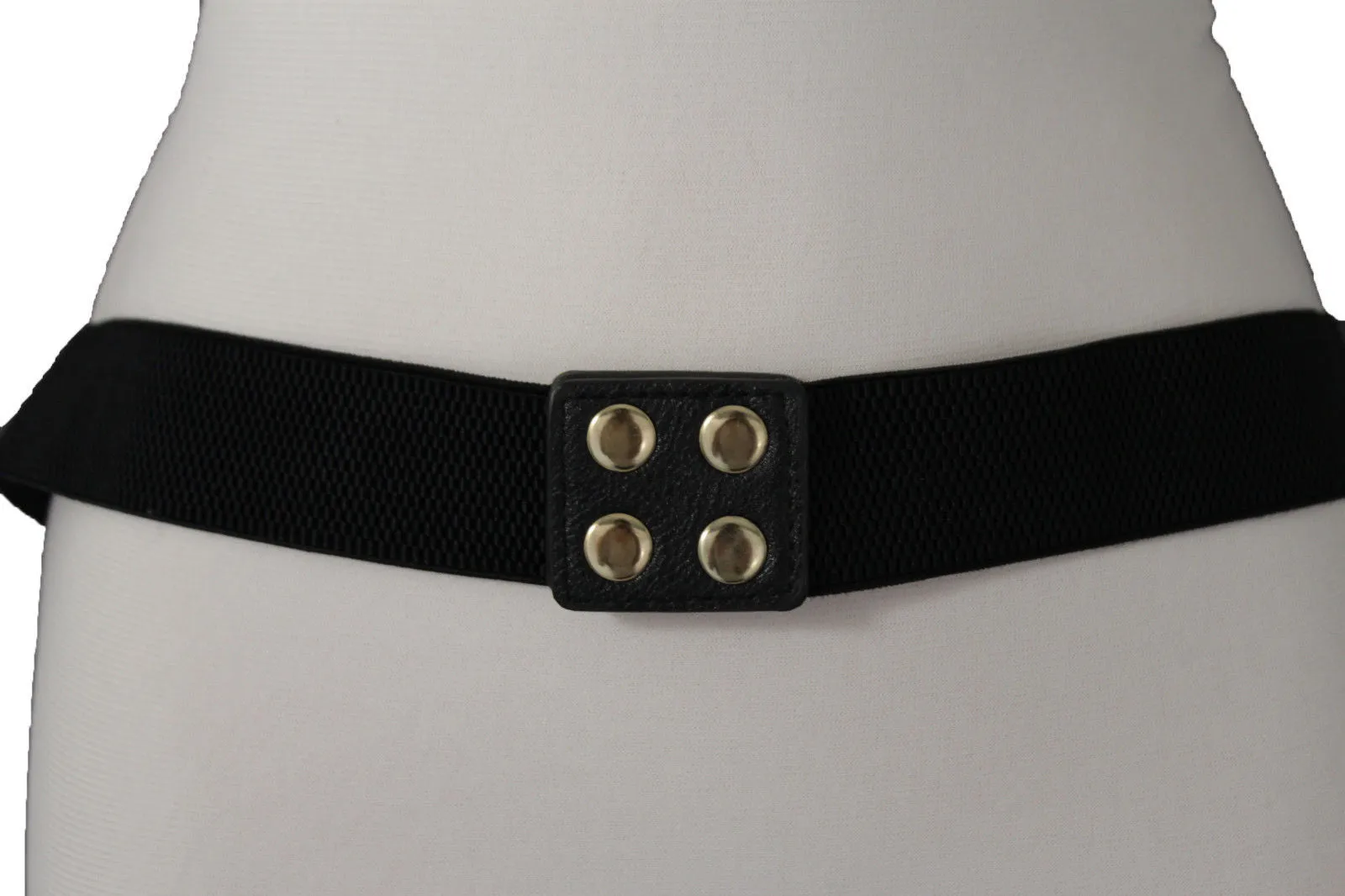 Black Faux Leather Stretch Waist Flowers Boots Horseshoe Star Western Belt S-M
