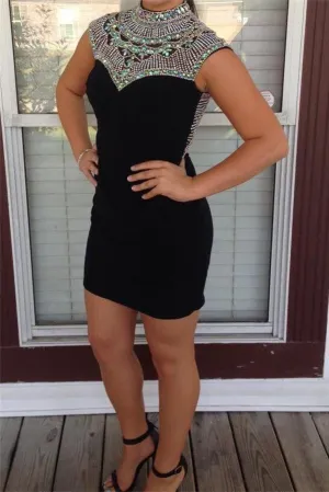 Black High Neck Mermaid Short Sheath Homecoming Dress Party Dress K409