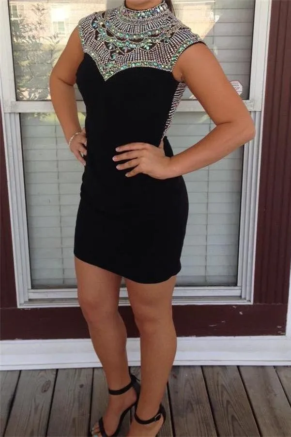 Black High Neck Mermaid Short Sheath Homecoming Dress Party Dress K409