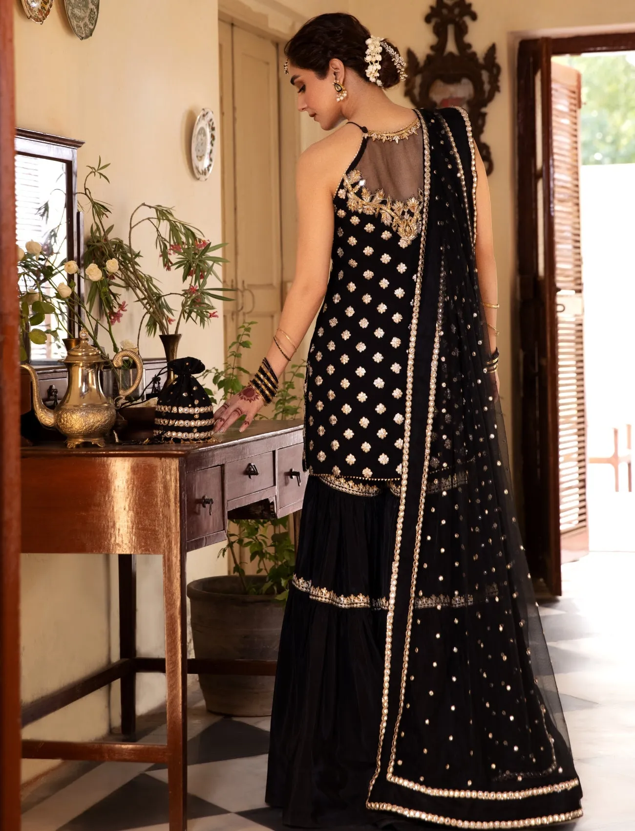 Black Pakistani Wedding Dress In Kameez Gharara Style