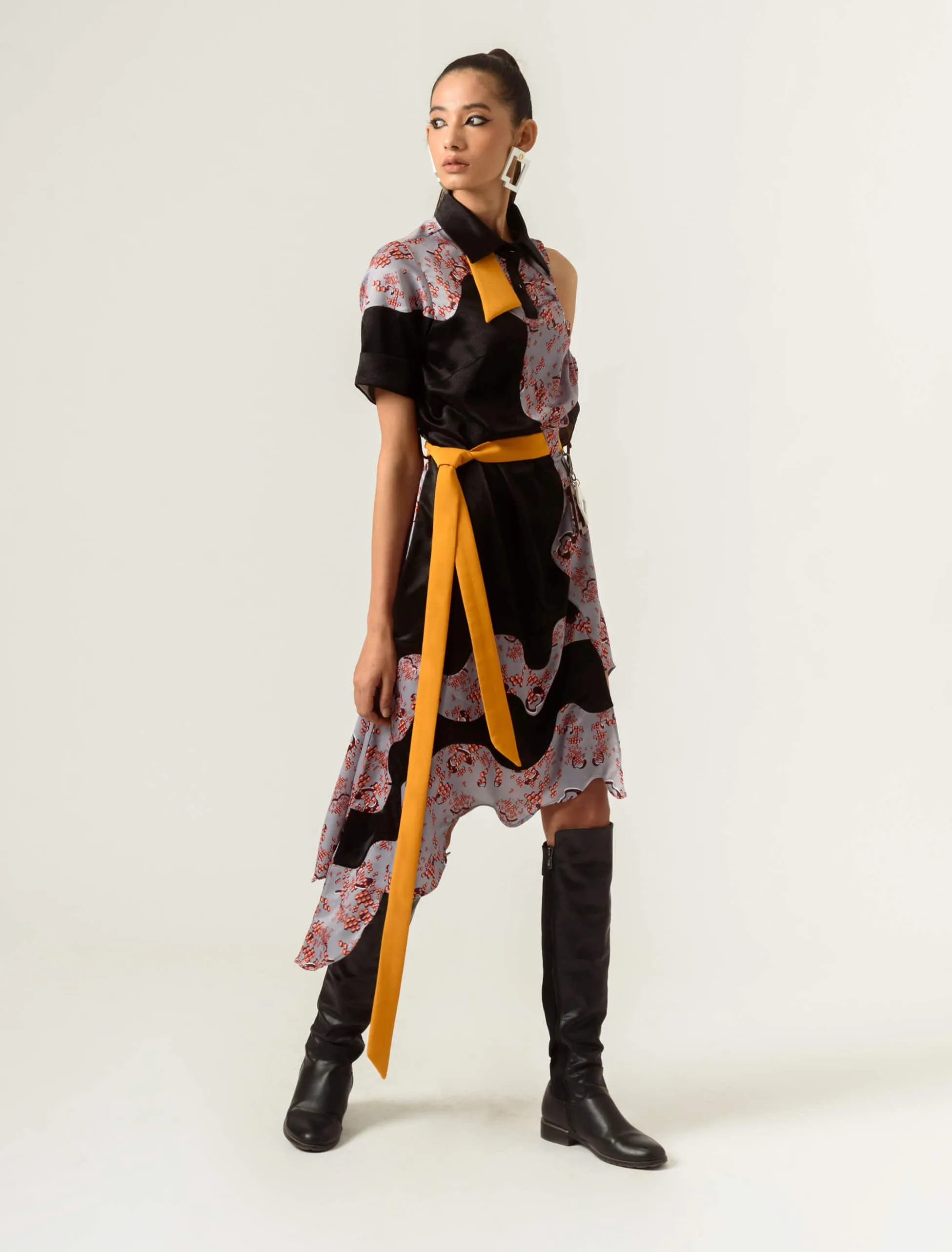 Black printed high low dress