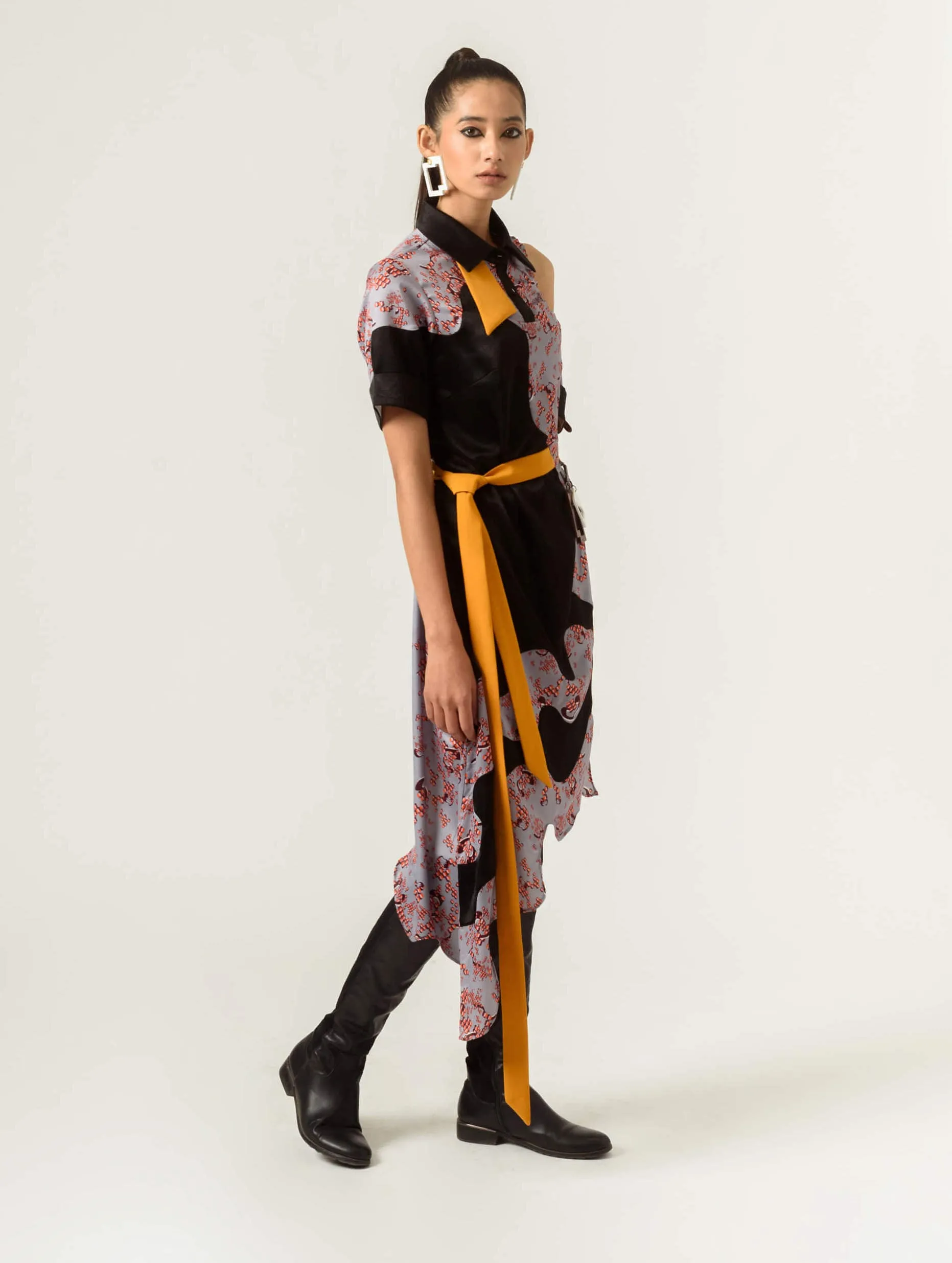 Black printed high low dress