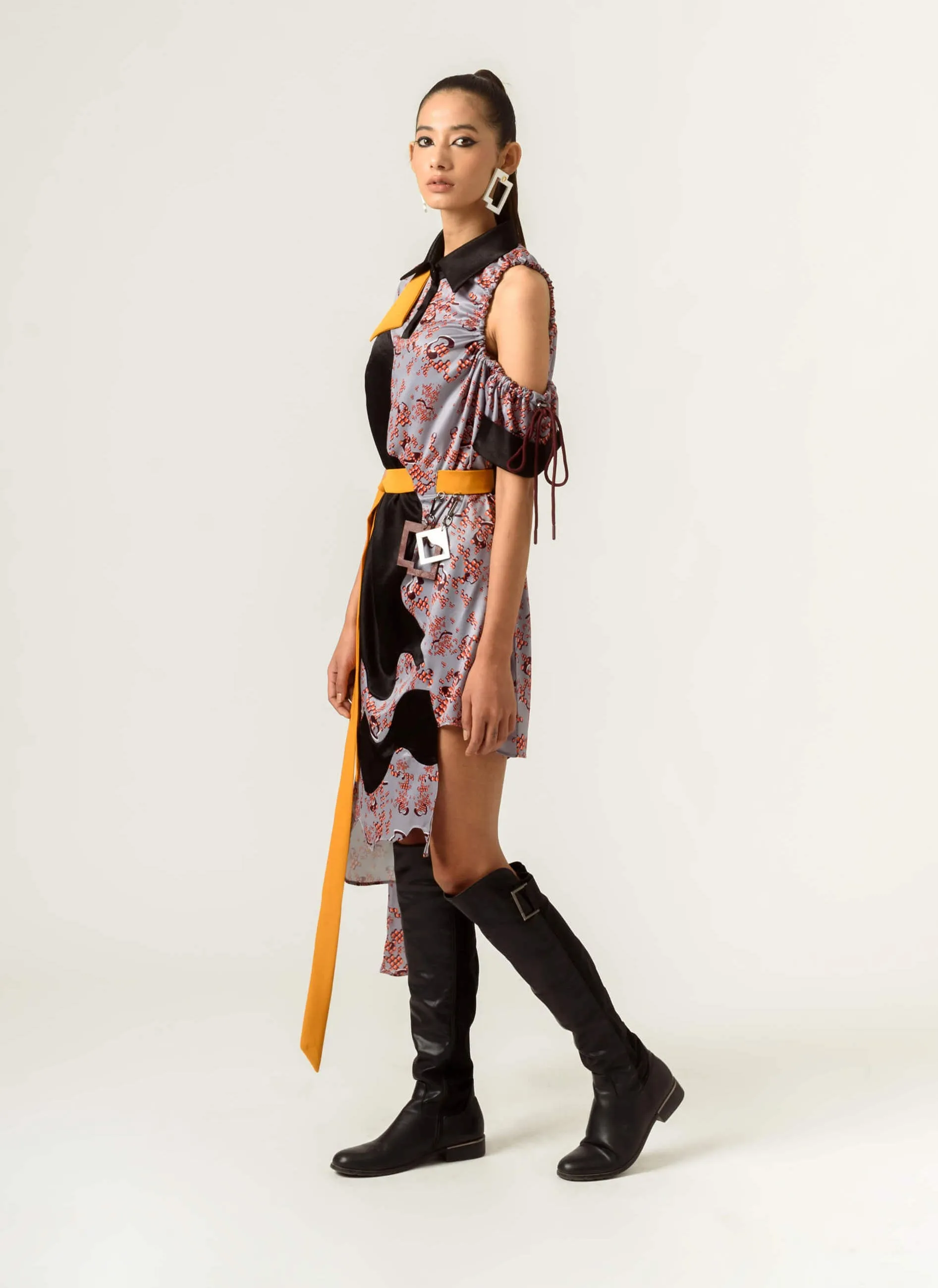 Black printed high low dress